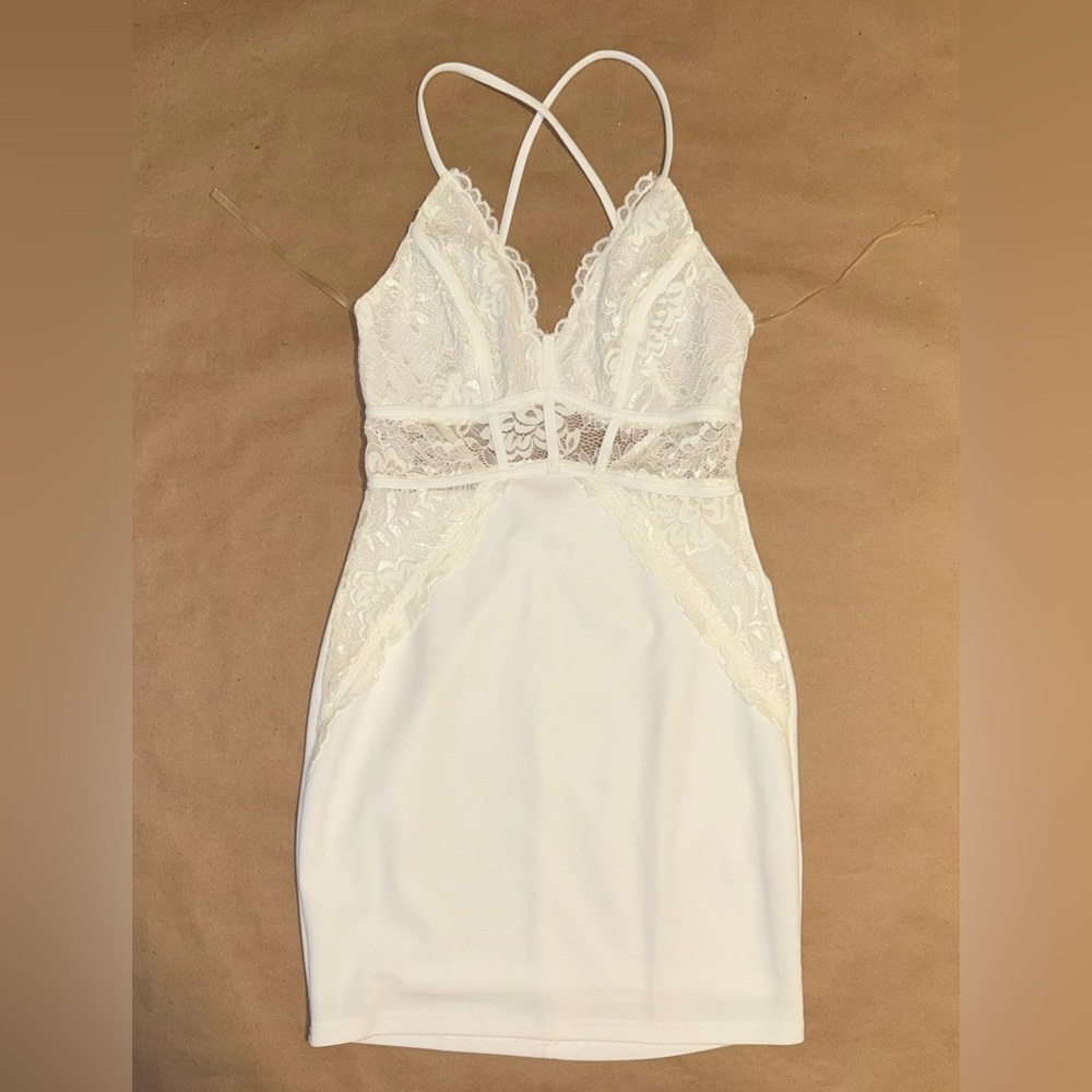 FashionNova Lace Bodycon White Dress